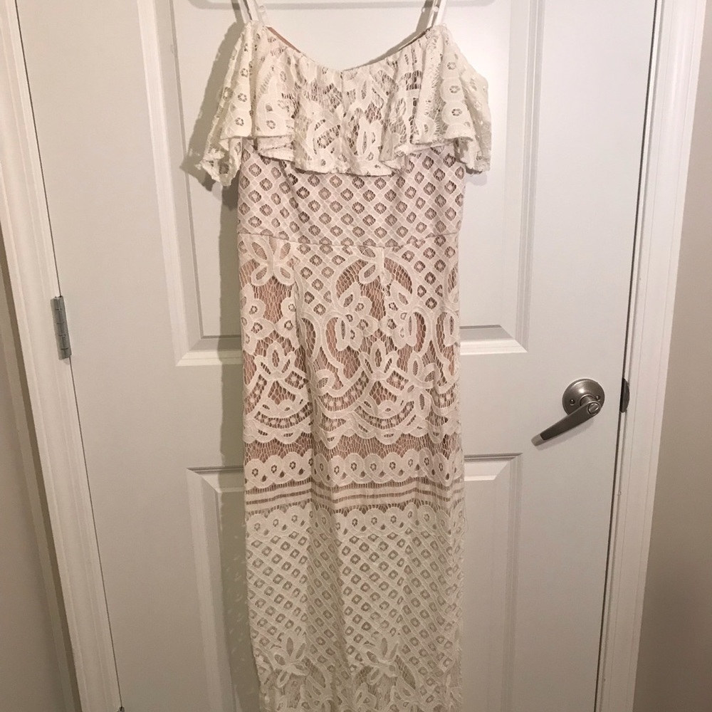 White Lace Cream UnderLay Dress